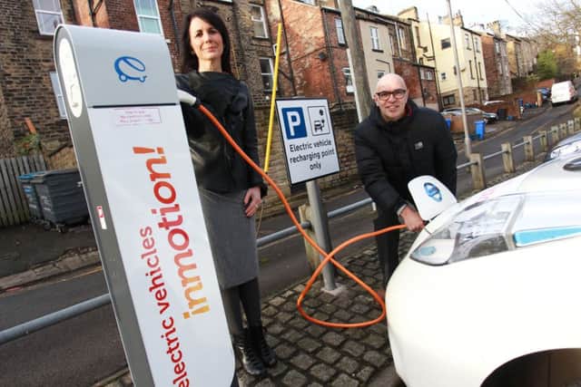 Launch of two new fast charging points for electric vehicles at Parkers Lane in Broomhill. Pictured are Coun Jayne Dunn and Mark Daly from Sheffield City Council.