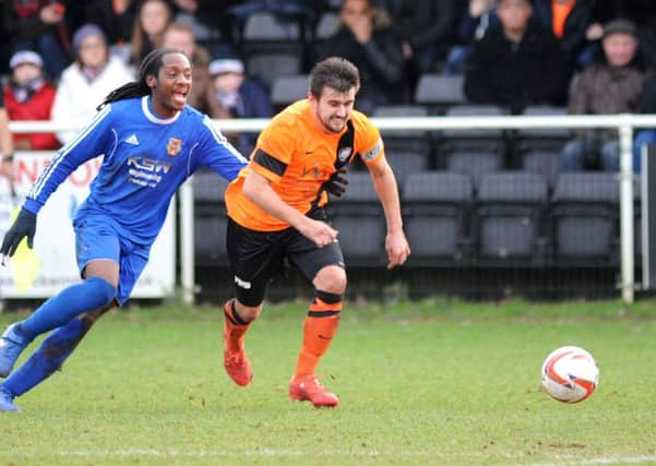 Worksop Town v Pontefract Colliers.
Connor Higginson gives chase to a lose ball.