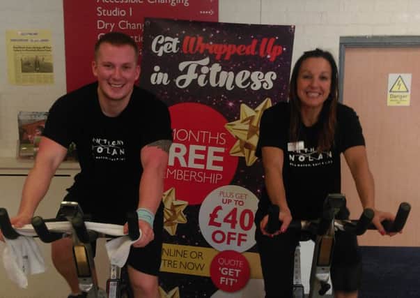 Tracey Warrener and Chris Dixon during a 12 hour charity cycle ride