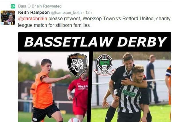 Dara O'Briain has retweeted an advert for the 'pay what you want' Bassetlaw derby match to his 2.28million Twitter followers