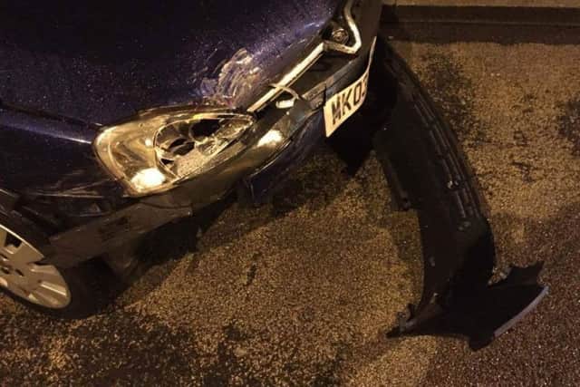 Car damage of a hit and run incident between St Peter's Way and Ratcliffe Gate in Mansfield