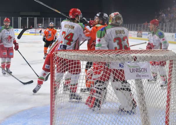 Zack Fitzgerald - in the middle of it, in a Sheffield Steelers  v Cardiff Devils in January.