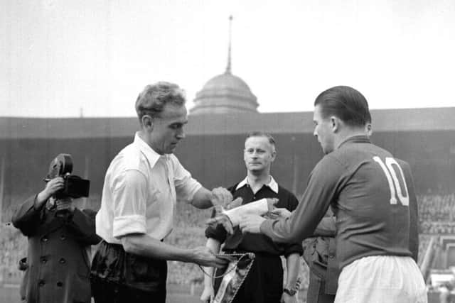 Hungary captain Ferenc Puskas (right) at Wembley
