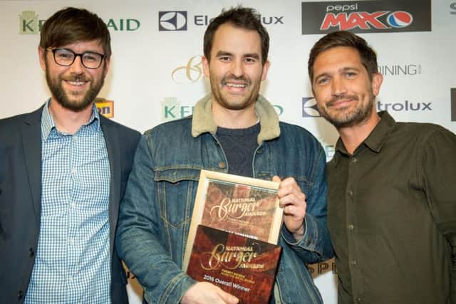 Joe Leckie of Mac & Wild with celebrity chef Andy Bates (right) and Tristan OHana, editor of Casual Dining Magazine (left).