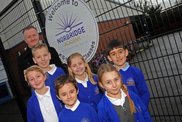 Headteacher George Huthart and pupils from Norbridge Academy, Worksop. Picture: Andrew Roe