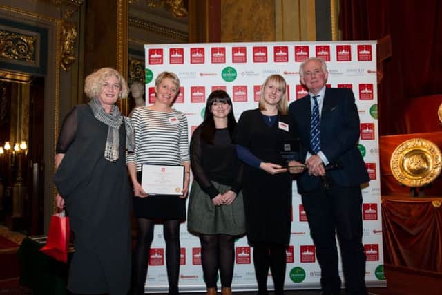 Staff from the Harley Gallery receive their award from Dan Cruickshank. Picture: Julia Skupny