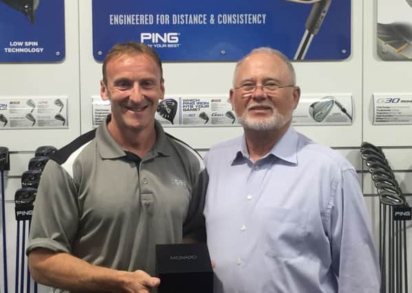 Dale is pictured being presented with a watch for 30 years service by the founders son John Solheim, he is the current CEO of Ping in Phoenix.