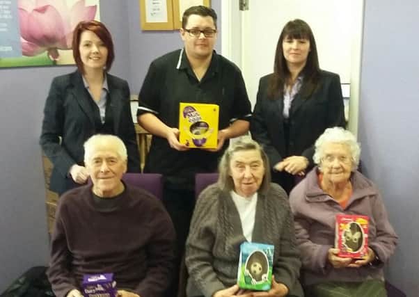 Joanna Jackson and Sara Simpson  with staff and residents from Gateford Hill Nursing Home