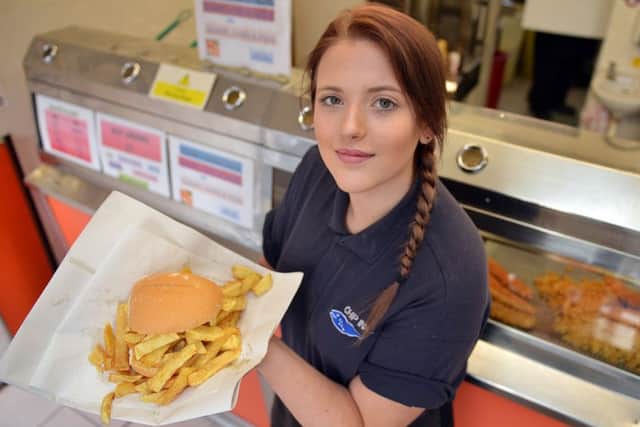 Guardian freebie offer, free chip butty from Chip Inn, Whitwell, pictured is Jess Boyle