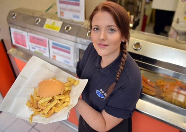 Guardian freebie offer, free chip butty from Chip Inn, Whitwell, pictured is Jess Boyle