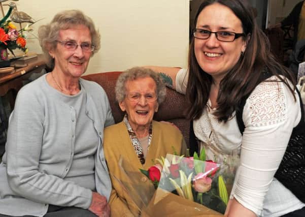 Alice Atkinson, a resident at the North Warren Care Home in Gainsborough, is wished happy birthday from her daughter Celia Rowe and activities and Events co-ordinator, Kerry Baines on Saturday.