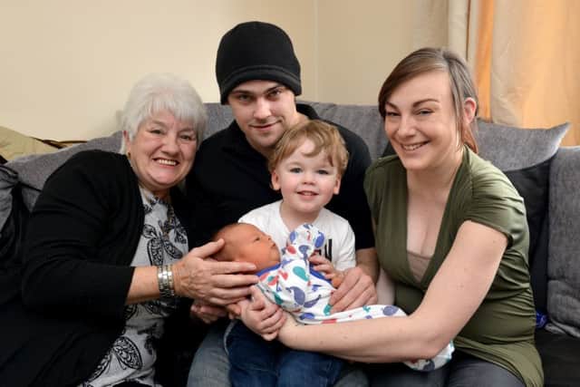 Super Gran Angela Tomkinson with Grandson David, Autumn, Connor, and baby William.