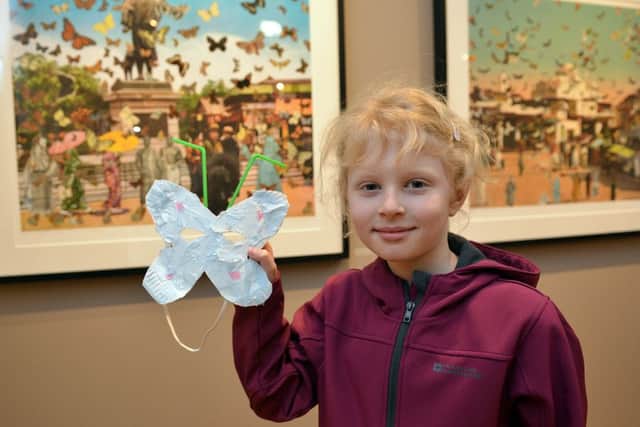 Childrens craft workhsop at Harley Gallery inspired by exhibition of pop art pioneer Sir Peter Blake, pictured is Heidi Willoughby, seven