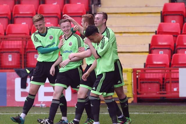 Sheffield United's Jordan Hallam celebrates scoring his side's opening goal