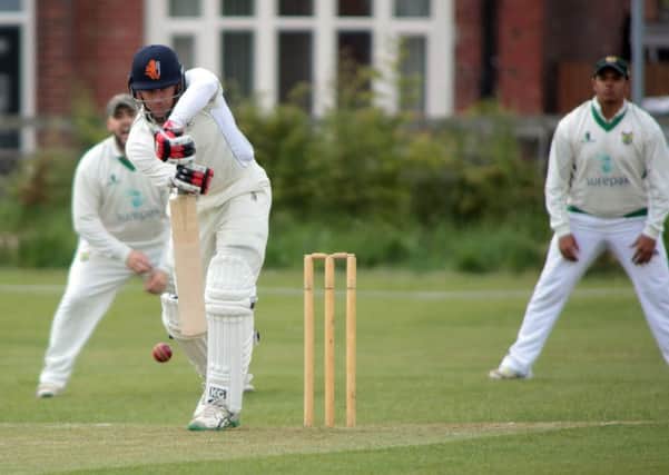 ON THEIR WAY TO A GOOD TOTAL -- Ordsall Bridon batting against Hucknall, whom they beat by 109 runs.