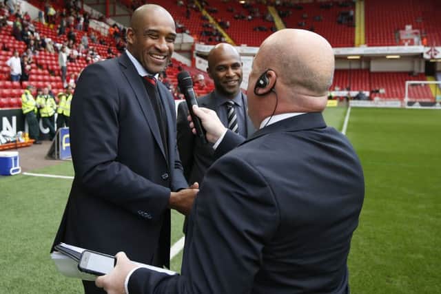 Brian Deane and Tony Agana back together at Bramall Lane 
Â©2015 Sport Image all rights reserved