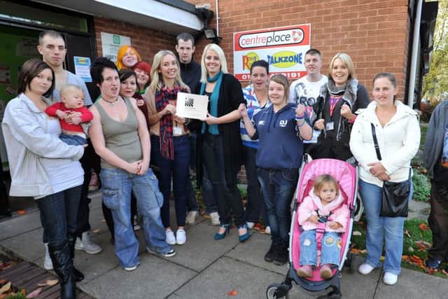 Service users and staff gathered outside the Centre Place on Abbey Road, Worksop
