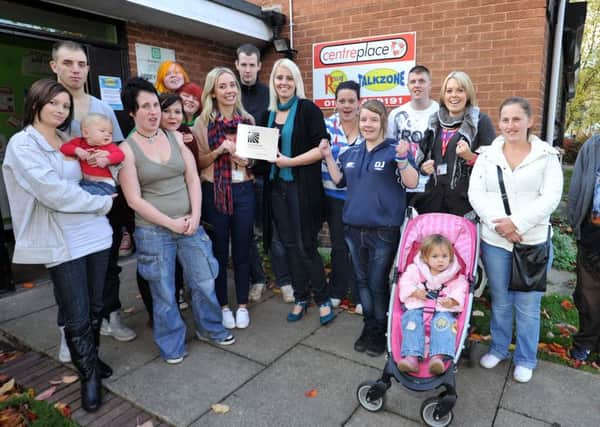 Service users and staff gathered outside the Centre Place on Abbey Road, Worksop