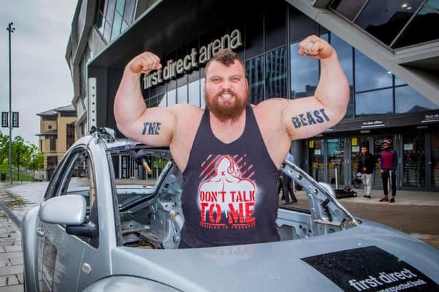 Britain's strongest man Eddie Hall is in the driving seat to deadlift a world record half a ton at Leeds First Direct Arena. Photo: Marisa Cashill.