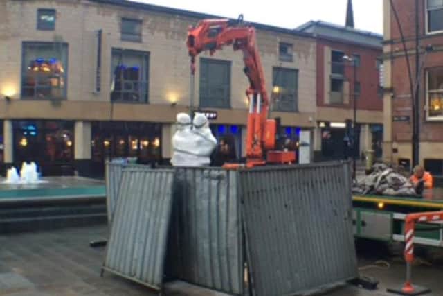 The Women of Steel statue under wraps until Friday at 11.30am.