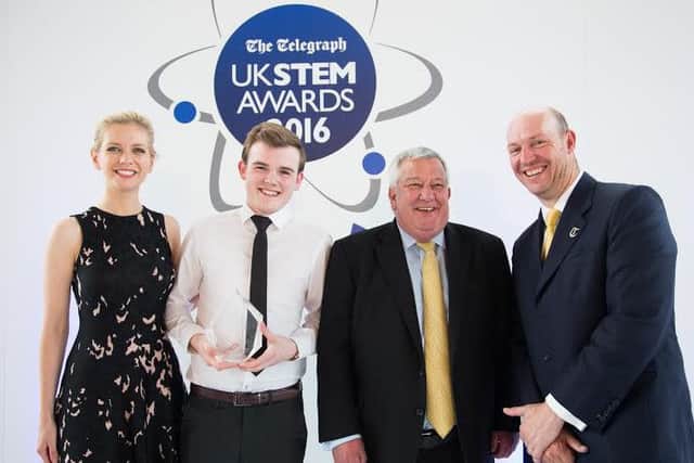 Warren Frost, (second from left) 20, of Worksop, has landed a STEM (science, technology, engineering and mathematics) award, Â£250 prize money and a placement at Rolls Royce.