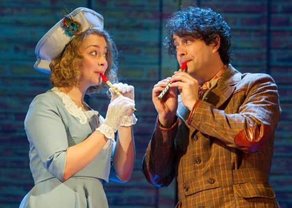 Carrie Hope Fletcher (Truly Scrumptious) and Lee Mead (Caractacus Potts) during the song Toot Sweets in Chitty Chitty Bang Bang.