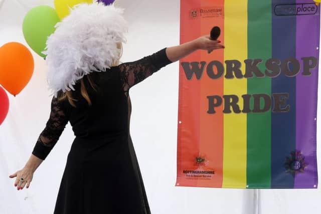 Performer at Worksop Pride delights the cheering crowds.