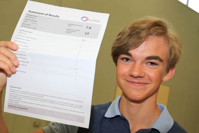 GCSE results day 2016 at Outwood Academy Portland in Worksop. Pictured is Sam Walker with his results. Photo: Chris Etchells