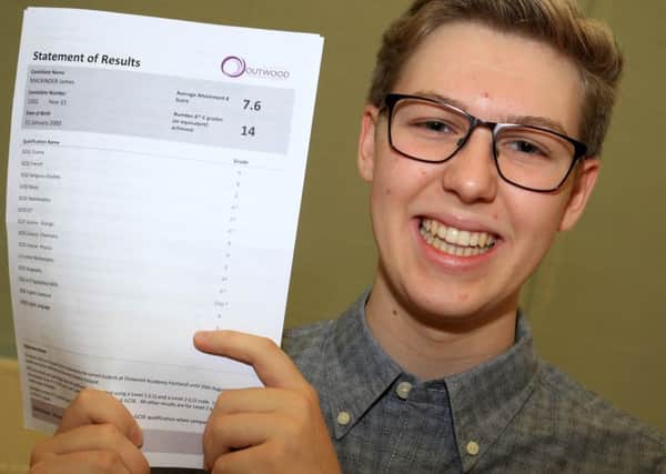GCSE results day 2016 at Outwood Academy Portland in Worksop. Pictured is James Mackinder with his results. Photo: Chris Etchells