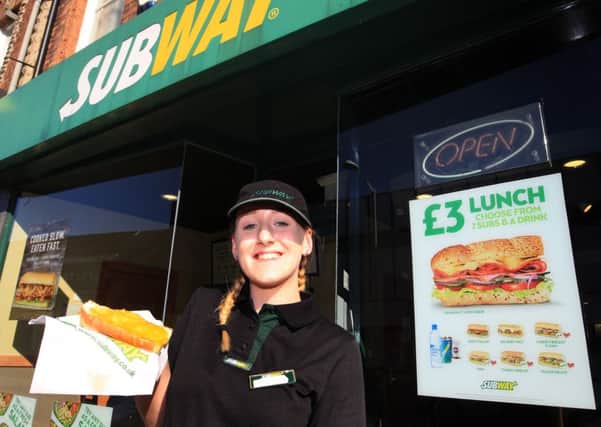Guardian freebie offer of a cheese toastie at Subway in Worksop.  Daniella White is pictured with the offer.