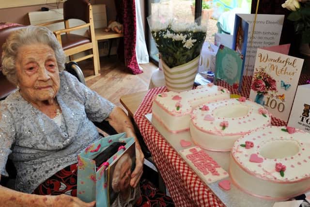 Eileen Hicking who turned 100 years old at the Victoria Care Home in Worksop on Tuesday.