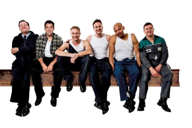 Andrew Dunn, Anthony Lewis, Chris Fountain, Gary Lucy, Louis Emerick, Kai Owen in THE FULL MONTY credit Matt Crockett