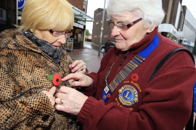 Poppy selling with the Worksop branch of the Royal British Legion. Ann Maddison, President of Worksop Lions, with Pam Buckley.