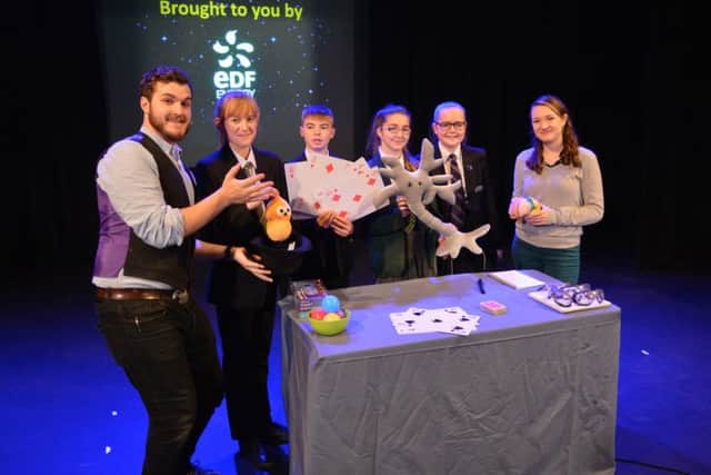 Pupils Emily Spooner, Retford Oaks, (12), Bradley Staunton, Rossington All Saints, (12), Laura Sirett, The Orchard School, (14) Lisa Foulkes, Outwood Academy Portland (13) and the science performers Phil Bell-Young and Ginny Smith.