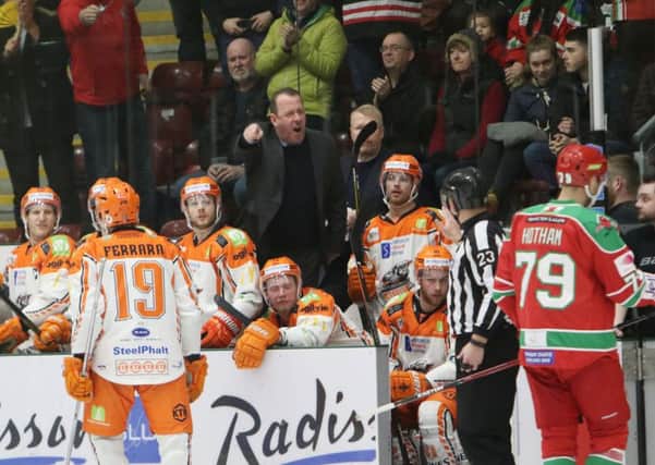 Paul Thompson blows his top with the ref at Cardiff Devils