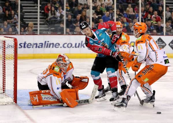 Steelers defend against Giants in their last game at the SSE Arena, Belfast.  Photo by William Cherry
