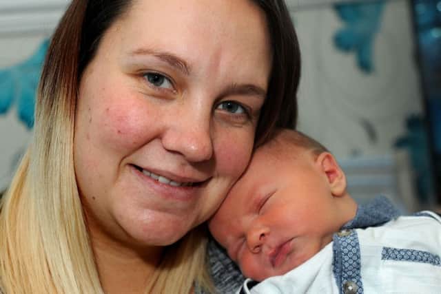 Claire Oldfield of North Anston with her New Year's Day baby son, Ryder Mark Cotton.