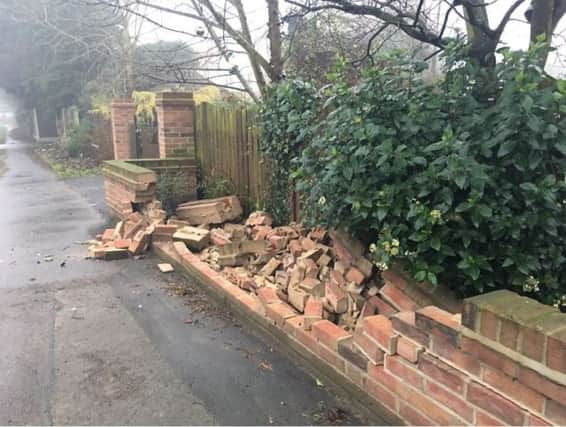 Car crashed into a wall in Lea Road, Gainsborough. Picture by @DebD00dles