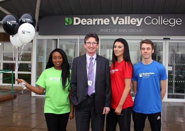RRN chief execuive John Connolly with students Pearl Sillah,  Stephanie Adey and Matthew Walker celebrate the merger with Dearne Valley
