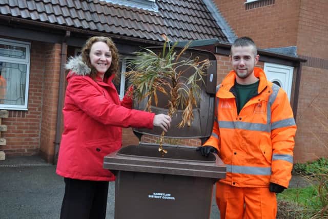 Coun Julie Leigh with her new brown bin
