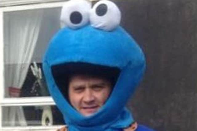 Lee Cook in his cookie monster outfit