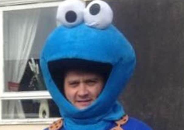 Lee Cook in his cookie monster outfit