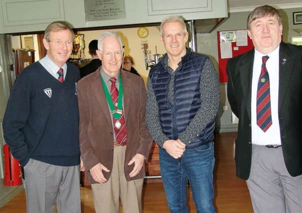 Peter Moores (second from right) with officials of the Bassetlaw Umpires Association, (from left) secretary and treasurer Gary Bardill, president and former Nottinghamshire captain Mike Smedley and chairman Ian Rich.
