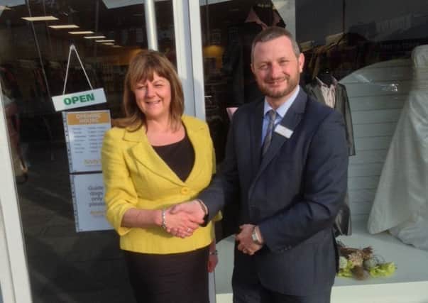 Hospice Chief Executive Alison Carlisle and Head of Retail Simon Vicary at the opening of new shop