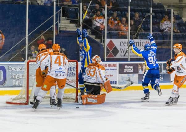 Fife Flyers score against Sheffield Steelers on Sunday. Pic by Martin Watterston