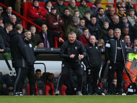 Chris Wilder barks out instructions during the victory over Bolton Wanderers: Simon Bellis/Sportimage