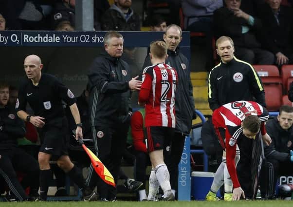 Mark Duffy leaves the pitch at Rochdale last weekend