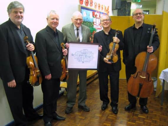 The Coull Quartet with Tickhill Music Society founder Philip Mottram