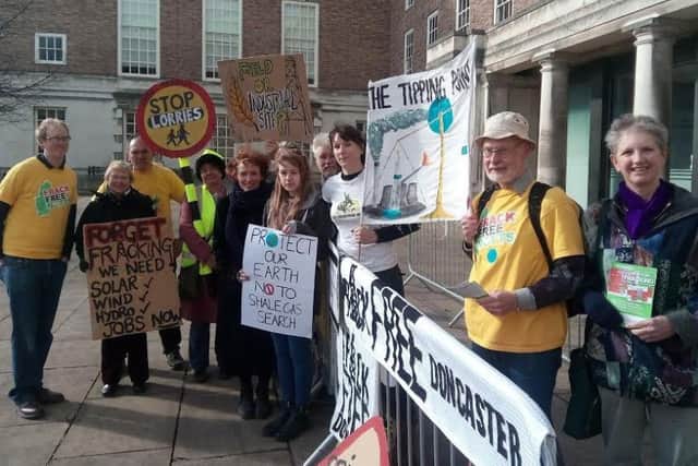 Members of Frack Free groups from Nottinghamshire, Lincolnshire, Newark and East Leake, protested outside County Hall in Nottingham on Tuesday.