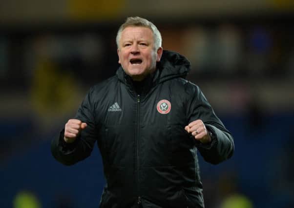 Chris Wilder manager of Sheffield Utd celebrates the win during the English Football League match at the Kassam Stadium, Oxford. Picture date: March 7th, 2017.Pic credit should read: Robin Parker/Sportimage